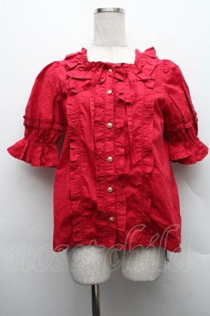 画像: Chalmiere / スクエア開きコットンブラウス  赤 S-25-12-15-025-AX-BL-AS-ZS