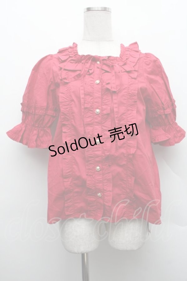 画像1: Chalmiere / スクエア開きコットンブラウス  赤 S-25-12-15-025-AX-BL-AS-ZS (1)