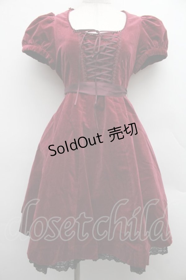 画像1: BPN / 裾レース別珍半袖ワンピース  ワイン S-25-12-15-040-GO-OP-HR-ZS (1)