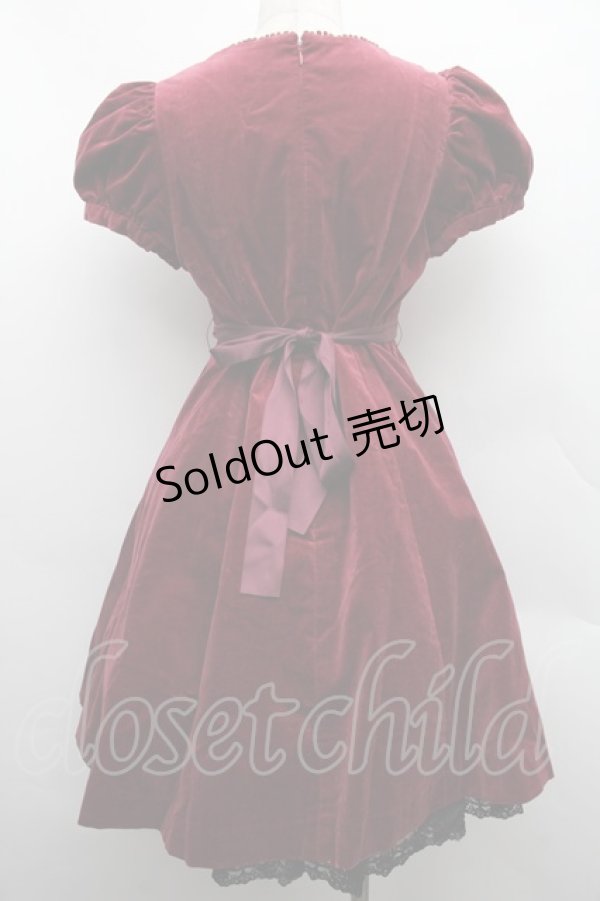 画像2: BPN / 裾レース別珍半袖ワンピース  ワイン S-25-12-15-040-GO-OP-HR-ZS (2)