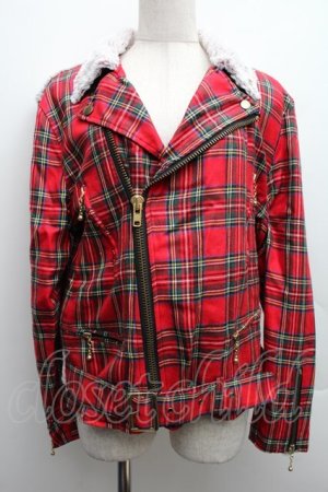画像: GOTH / ファー切替タータンチェックブルゾン  赤 S-25-12-15-043-GO-CO-HR-ZS