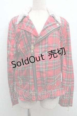 画像: GOTH / ファー切替タータンチェックブルゾン  赤 S-25-12-15-043-GO-CO-HR-ZS