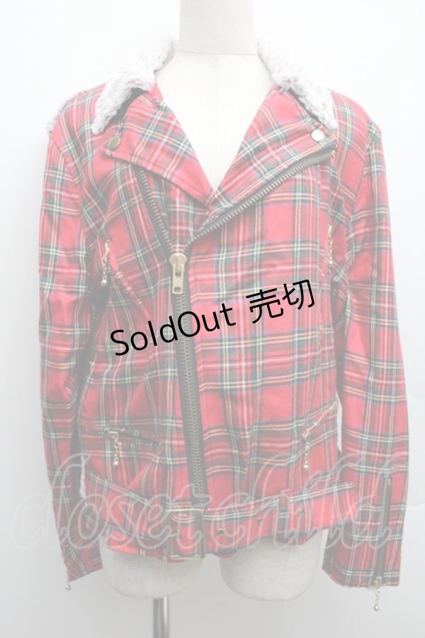 画像1: GOTH / ファー切替タータンチェックブルゾン  赤 S-25-12-15-043-GO-CO-HR-ZS (1)