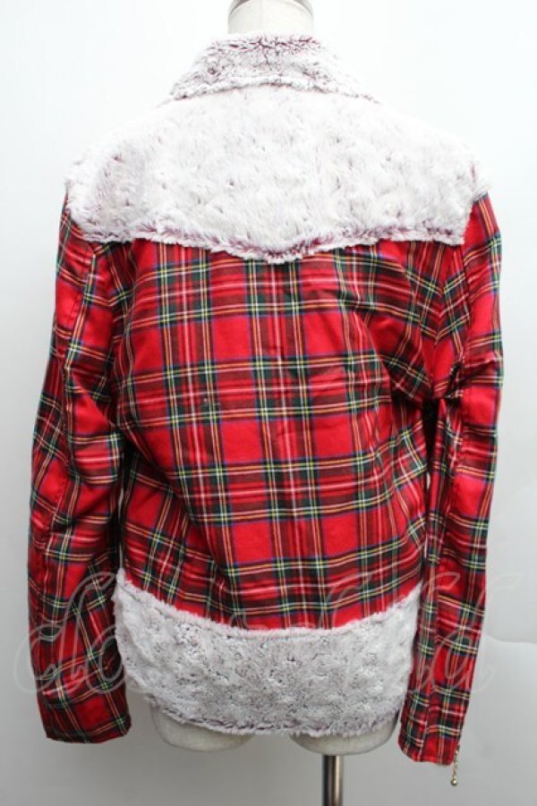 画像2: GOTH / ファー切替タータンチェックブルゾン  赤 S-25-12-15-043-GO-CO-HR-ZS (2)