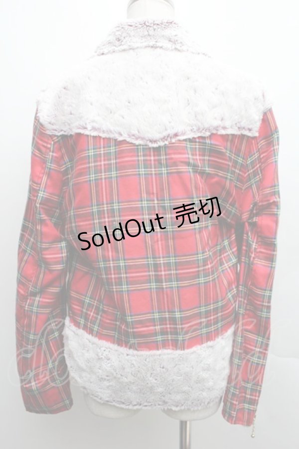 画像2: GOTH / ファー切替タータンチェックブルゾン  赤 S-25-12-15-043-GO-CO-HR-ZS (2)