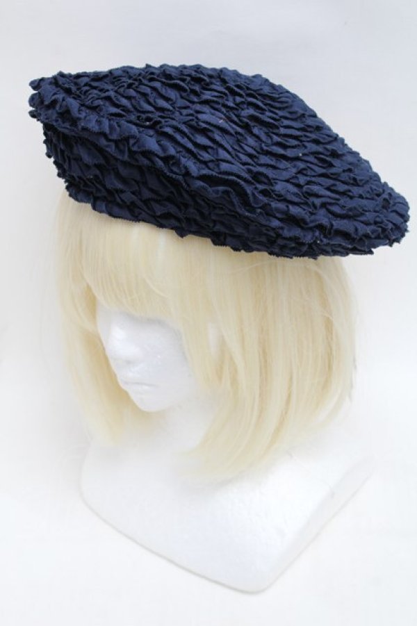 画像1: PINK HOUSE / ローンフリルベレー帽  紺 S-25-12-16-005-LO-AC-AS-ZS (1)