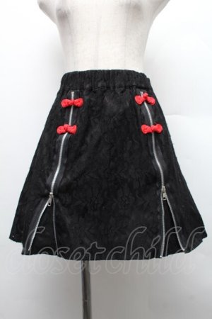 画像: ALGONQUINS / チャイナボタン配色ZIPスカート  ブラック×レッド S-25-12-16-043-AL-SK-OW-ZS