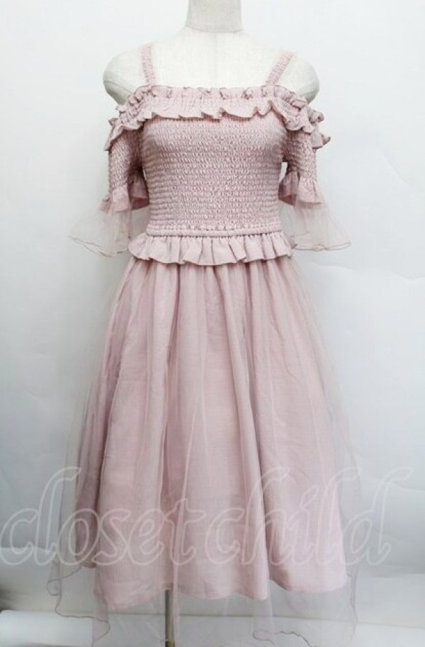 画像1: LIZ LISA / シャーリングチュール重ねワンピース  ピンク S-25-12-17-045-LO-OP-AS-ZS (1)