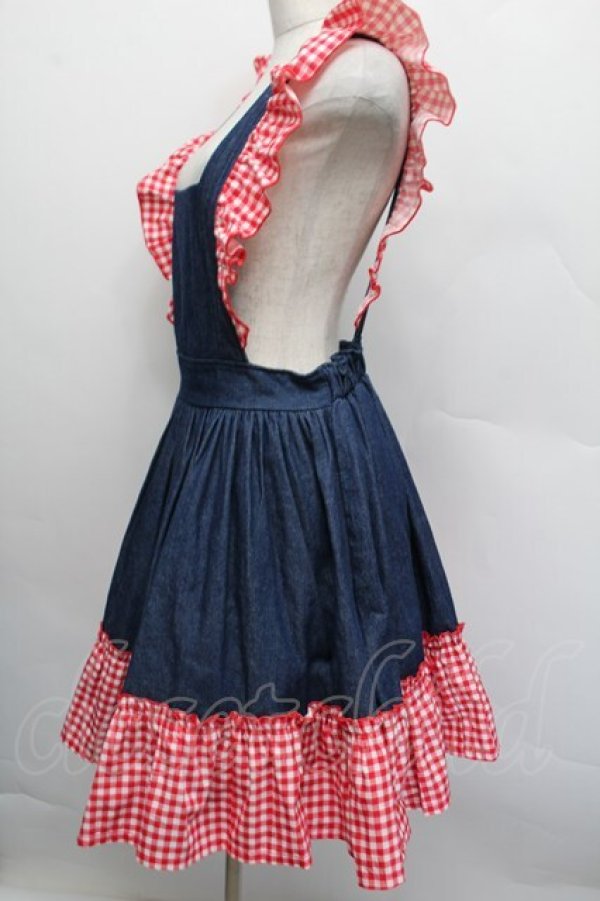 画像3: Nile Perch / ギンガムフリルジャンパースカート  紺ｘ赤 S-25-12-17-053-LO-OP-AS-ZS (3)