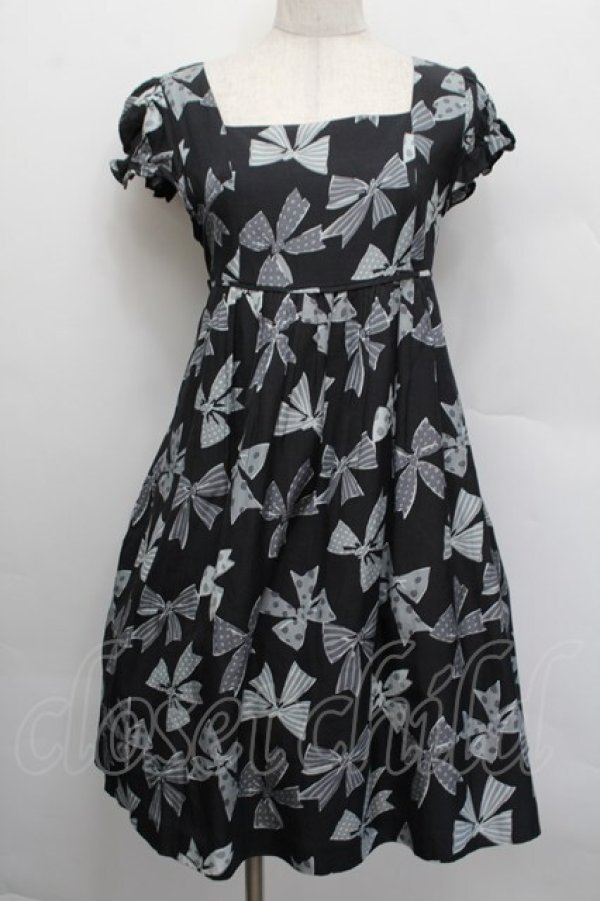 画像1: Jane Marple / Ribbons go aroundワンピース  黒ｘグレー S-25-12-17-056-JM-OP-AS-ZS (1)