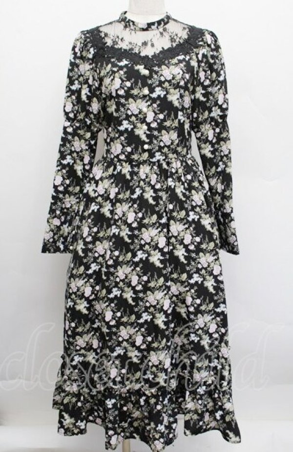 画像1: Kurumi Collaboration / KRハナジゴスリーブワンピース  黒 S-25-12-17-058-LO-OP-AS-ZS (1)