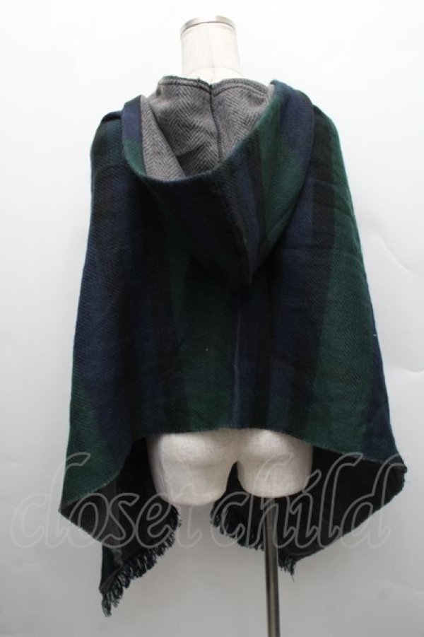 画像2: axes femme / チェックフードケープ  緑ｘ紺 S-25-12-17-014-AX-ZA-HR-ZS (2)