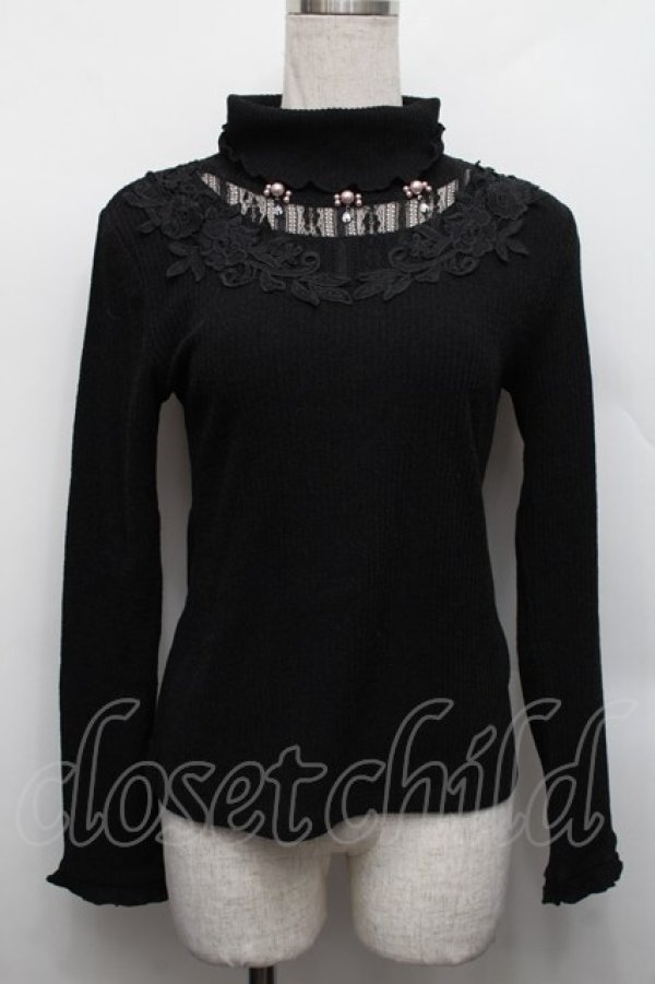 画像1: axes femme / パール付きハイネックニット  黒 S-25-12-17-025-AX-TO-HR-ZS (1)