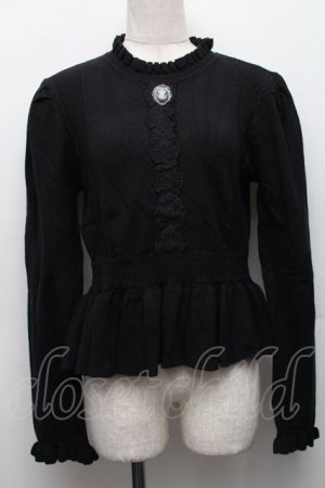 画像: axes femme / カメオ付ペプラムニット  黒 S-25-12-17-026-AX-TO-HR-ZS