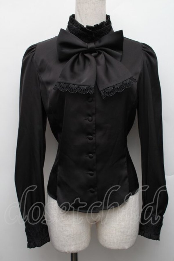 画像1: Sheglit / スタンドカラーリボンジャボブラウス M 黒 S-25-12-17-028-EL-BL-HR-ZS (1)