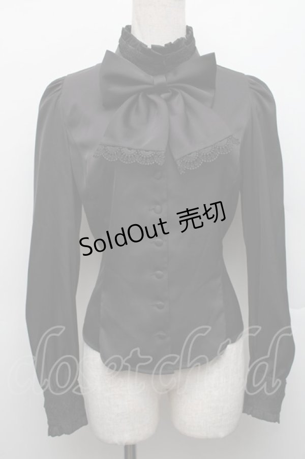 画像1: Sheglit / スタンドカラーリボンジャボブラウス M 黒 S-25-12-17-028-EL-BL-HR-ZS (1)