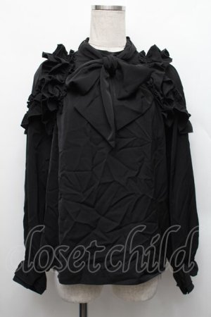 画像: axes femme / リボン付フリルデザインブラウス  黒 S-25-12-17-029-AX-BL-AS-ZS