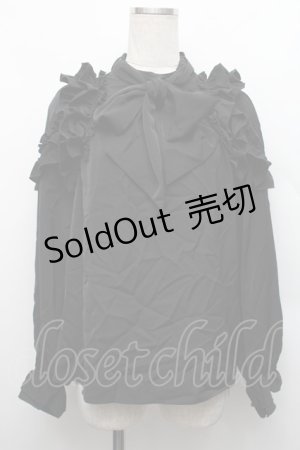 画像: axes femme / リボン付フリルデザインブラウス  黒 S-25-12-17-029-AX-BL-AS-ZS