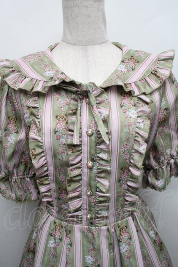 画像3: axes femme kawaii / RosyBear柄ワンピース M グリーン S-25-12-18-034-AX-OP-AS-ZS (3)