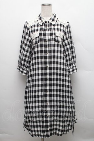 画像: axes femme / チェック柄ロングチュニ  黒ｘ白 S-25-12-18-036-AX-OP-HR-ZS