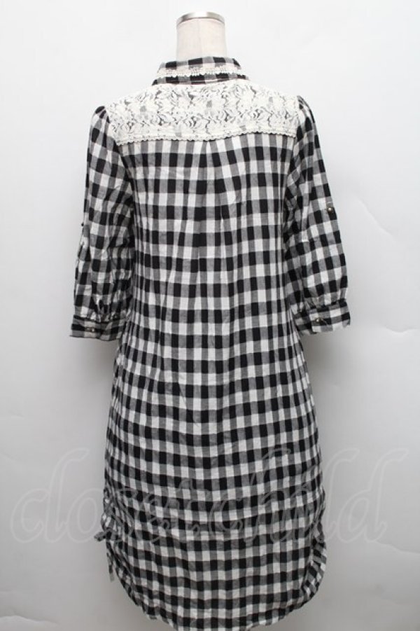 画像2: axes femme / チェック柄ロングチュニ  黒ｘ白 S-25-12-18-036-AX-OP-HR-ZS (2)
