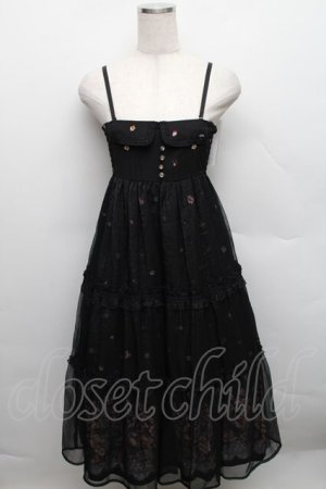 画像: axes femme / パネル花柄ｘ楊柳ロングスカート  黒 S-25-12-18-040-AX-SK-HR-ZS