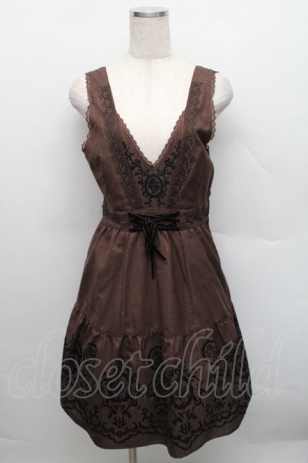 画像1: axes femme / 先染めパネルフロッキーワンピース  ブラウン S-25-12-18-041-AX-OP-TK-ZS (1)