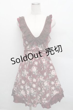 画像: axes femme / 総バラ柄Backリボンワンピース  ワイン S-25-12-18-042-AX-OP-HR-ZS