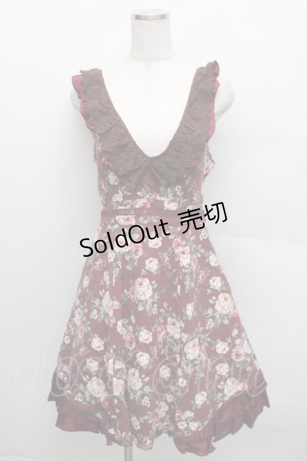 画像1: axes femme / 総バラ柄Backリボンワンピース  ワイン S-25-12-18-042-AX-OP-HR-ZS (1)