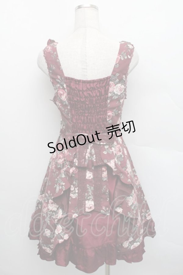 画像2: axes femme / 総バラ柄Backリボンワンピース  ワイン S-25-12-18-042-AX-OP-HR-ZS (2)