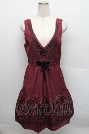 画像: axes femme / 先染めパネルフロッキーワンピース  ワイン S-25-12-18-043-AX-OP-TK-ZS