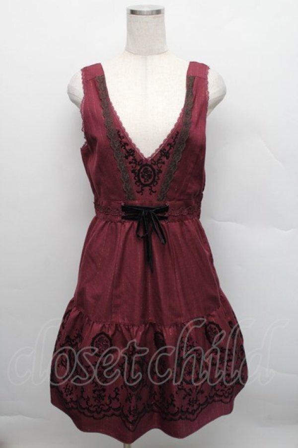 画像1: axes femme / 先染めパネルフロッキーワンピース  ワイン S-25-12-18-043-AX-OP-TK-ZS (1)