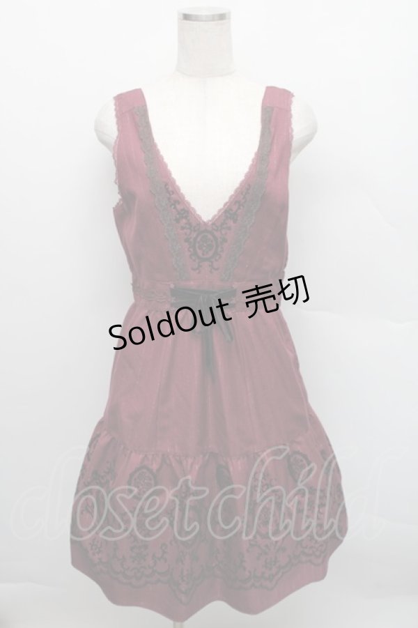 画像1: axes femme / 先染めパネルフロッキーワンピース  ワイン S-25-12-18-043-AX-OP-TK-ZS (1)