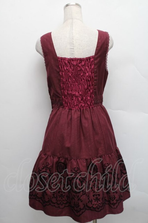 画像2: axes femme / 先染めパネルフロッキーワンピース  ワイン S-25-12-18-043-AX-OP-TK-ZS (2)