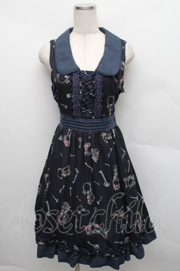 画像1: axes femme / 鍵柄ワンピース  紺 S-25-12-18-046-AX-OP-HR-ZS (1)