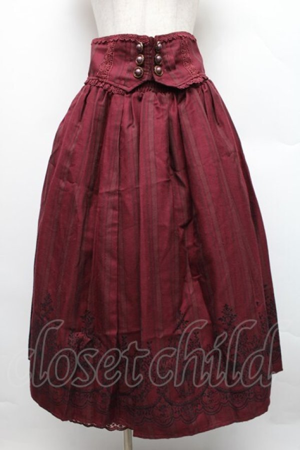 画像1: axes femme / 裾フロッキーローズストライプスカート  ワイン S-25-12-18-053-AX-SK-HR-ZS (1)