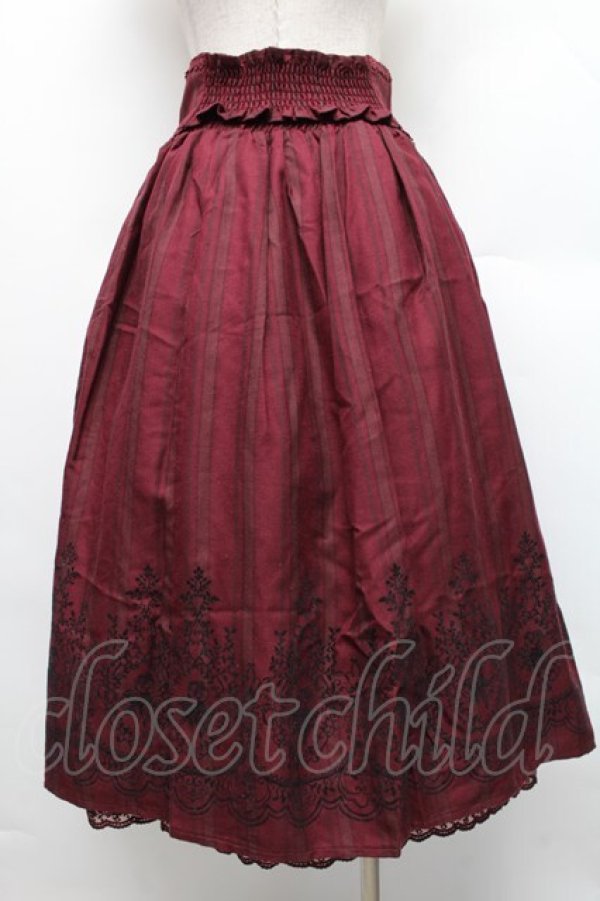 画像2: axes femme / 裾フロッキーローズストライプスカート  ワイン S-25-12-18-053-AX-SK-HR-ZS (2)