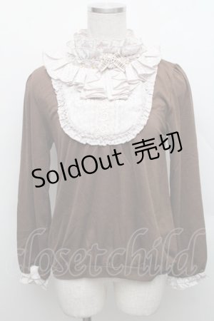 画像: axes femme / ブローチ付スタンドブロッキングプルオーバー  ブラウン S-25-12-18-015-AX-TO-HR-ZS