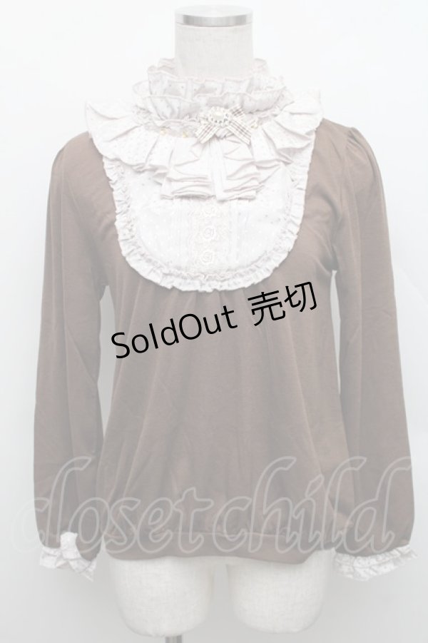 画像1: axes femme / ブローチ付スタンドブロッキングプルオーバー  ブラウン S-25-12-18-015-AX-TO-HR-ZS (1)