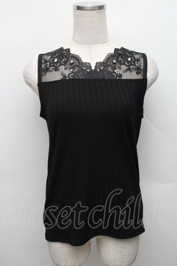画像1: axes femme / 繊細レースタンク  黒 S-25-12-18-019-AX-TO-HR-ZS (1)