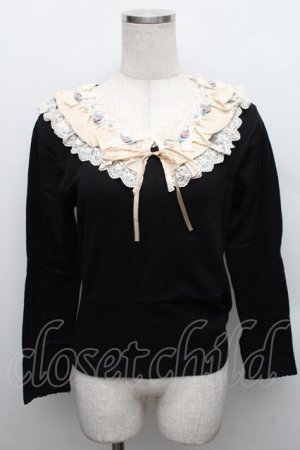 画像: axes femme / 襟元バラ使いニットプルオーバー  黒 S-25-12-18-022-AX-TO-HR-ZS