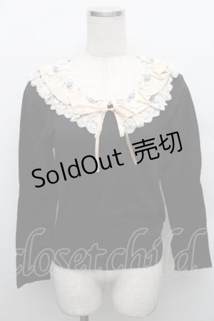 画像: axes femme / 襟元バラ使いニットプルオーバー  黒 S-25-12-18-022-AX-TO-HR-ZS