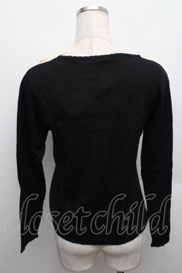 画像2: axes femme / 襟元バラ使いニットプルオーバー  黒 S-25-12-18-022-AX-TO-HR-ZS (2)