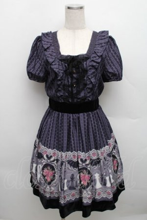 画像: axes femme / チェス柄ストライプレースワンピース  紺 S-25-12-18-027-AX-OP-HR-ZS