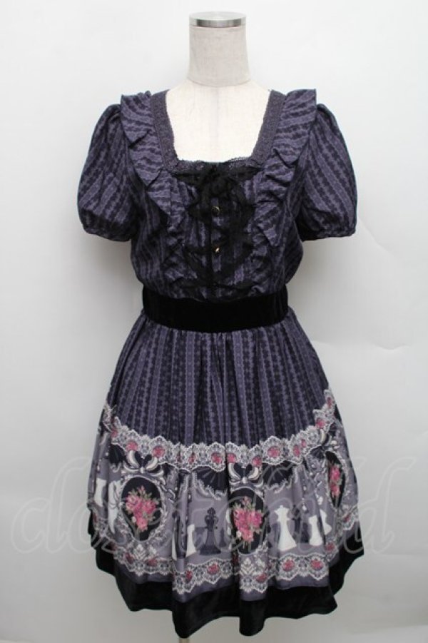 画像1: axes femme / チェス柄ストライプレースワンピース  紺 S-25-12-18-027-AX-OP-HR-ZS (1)