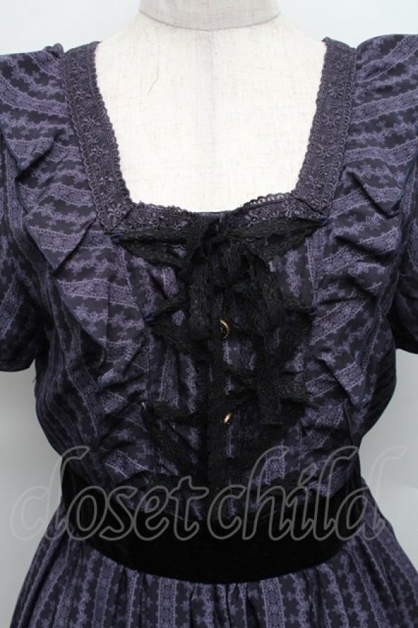 画像3: axes femme / チェス柄ストライプレースワンピース  紺 S-25-12-18-027-AX-OP-HR-ZS (3)