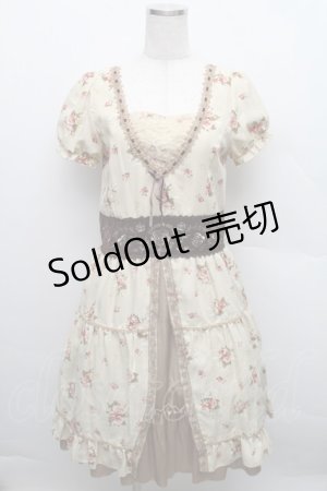 画像: axes femme / ベロア切り替えローズリボンワンピース  ベージュ S-25-12-18-029-AX-OP-HR-ZS