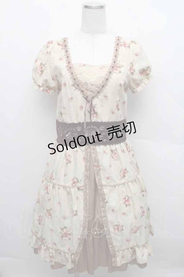 画像1: axes femme / ベロア切り替えローズリボンワンピース  ベージュ S-25-12-18-029-AX-OP-HR-ZS (1)