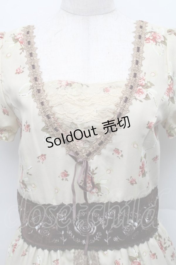 画像3: axes femme / ベロア切り替えローズリボンワンピース  ベージュ S-25-12-18-029-AX-OP-HR-ZS (3)