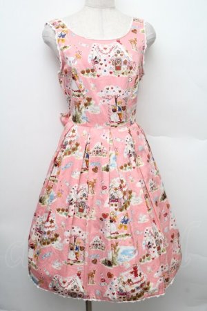 画像: metamorphose / お菓子のお家リボン付ジャンパースカート  ピンク S-25-12-20-003-ME-OP-AS-ZS